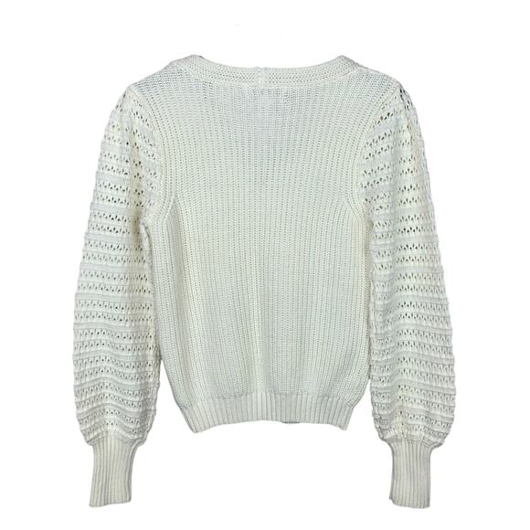 Rachel Zoe Sweater Cream Ribbed Knit Pullover Balloon Sleeves Women's S Boho - Picture 4 of 6